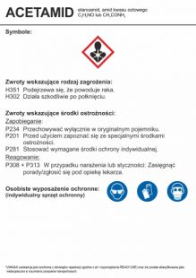 Acetamid - etykieta chemiczna, oznakowanie opakowania - LC020