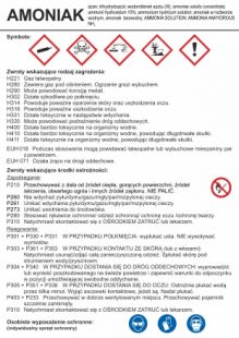Amoniak - etykieta chemiczna, oznakowanie opakowania - LC023
