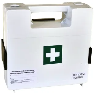 Apteczka pierwszej pomocy zakładowa przemysłowa przenośna 22x22x8 z wieszakiem na ścianę
