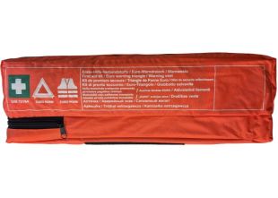 Apteczka samochodowa DIN 13164 45x14x5 + trójkąt ostrzegawczy + kamizelka odblaskowa