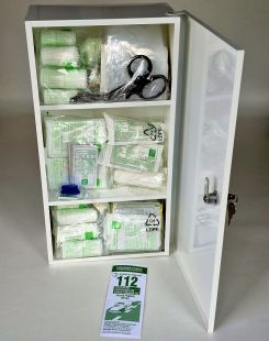 Apteczka ścienna z wyposażeniem metalowa 50x26x12