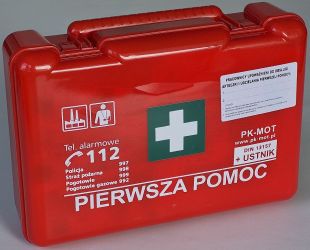 Apteczka zakładowa przemysłowa przenośna 26x17x8 wieszak na ścianę - czerwona