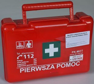 Apteczka zakładowa przemysłowa przenośna 26x17x8 wieszak na ścianę - czerwona