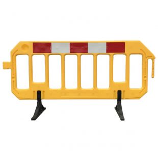 Barierka drogowa Neos Yel - zapora zabezpieczająca, ostrzegawcza, tymczasowa U-20 PCV żółta z nóżkami