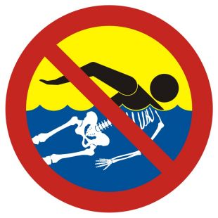 Bezwzględny zakaz kąpieli - woda silnie skażona - znak, kąpieliska - OH019