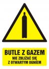 Butle z gazem - nie zbliżać się z otwartym ogniem - znak bhp ostrzegający, informujący - GF031