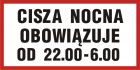Cisza nocna obowiązuje od 22.00 do 6.00 - znak informacyjny - PB108
