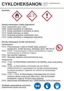 Cykloheksanon - etykieta chemiczna, oznakowanie opakowania - LC001