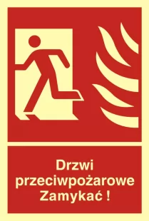 Drzwi przeciwpożarowe. Zamykać! Kierunek drogi ewakuacyjnej w lewo - znak przeciwpożarowy ppoż - BB011