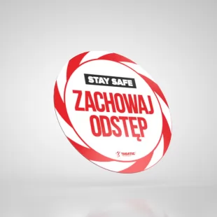 Epidemia - przeciwdziałanie pandemii - naklejka BHP - zachowaj odstęp, okrągła