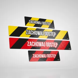 Epidemia - przeciwdziałanie pandemii - znak podłogowy, naklejka BHP - zachowaj odstęp - pasy