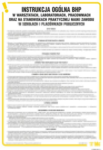 Instrukcja  ogólna BHP w warsztatach, laboratoriach, pracowniach oraz stan. prakt. nauki zawodu w szkołach i placówkach publ. - IAS02 - Instrukcje BHP w szkołach