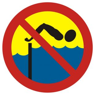 Kąpiel zabroniona - spiętrzenie wody - znak, kąpieliska - OH012