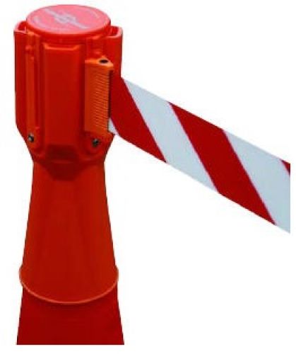 Kaseta z taśmą odgradzającą 5m - automatycznie zwijana, nakładka na pachołek - Kaseta z taśmą odgradzającą – wszechstronne rozwiązanie do oznaczania i organizacji przestrzeni