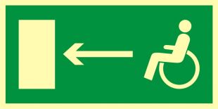 Kierunek do wyjścia drogi ewakuacyjnej dla niepełnosprawnych w lewo - znak ewakuacyjny - AC013
