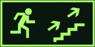 Kierunek do wyjścia drogi ewakuacyjnej schodami w górę w prawo - znak ewakuacyjny - AA007