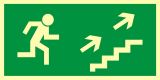 Kierunek do wyjścia drogi ewakuacyjnej schodami w górę w prawo - znak ewakuacyjny - AA007 - Schody na drodze ewakuacyjnej – jak powinny być oznakowane?