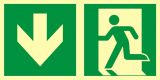 Kierunek do wyjścia ewakuacyjnego – w dół (lewostronny) - znak ewakuacyjny - AAE104 - Kierunek drogi ewakuacyjnej i wyjścia: znaki PN-EN ISO 7010 bez tajemnic