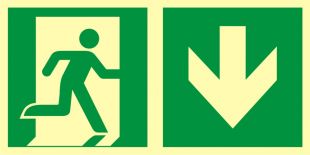 Kierunek do wyjścia ewakuacyjnego – w dół (prawostronny) - znak ewakuacyjny - AAE109