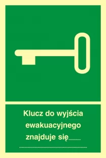 Klucz do wyjścia ewakuacyjnego znajduje się ..... - znak ewakuacyjny - AB001