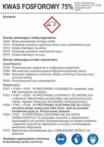 Kwas fosforowy 75% - etykieta chemiczna, oznakowanie opakowania - LC006 - Znaki na pojemnikach i rurach – minimalne wymagania