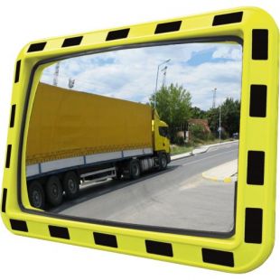 Lustro przemysłowe magazynowe - prostokątne z ramą ostrzegawczą, akrylowe