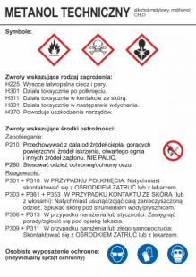 Metanol  techniczny - etykieta chemiczna, oznakowanie opakowania - LC003