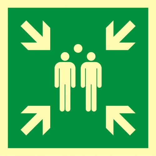 Miejsce zbiórki do ewakuacji - znak ewakuacyjny - AAE007 - Normy dotyczące znaków bezpieczeństwa