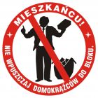 Mieszkańcu! Nie wpuszczaj domokrążców do bloku - znak informacyjny - PA022