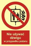 Nie używać dźwigu w przypadku pożaru - znak przeciwpożarowy ppoż - BB020 - Zakaz używania windy w razie pożaru – oznakowanie