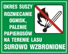Okres suszy - rozniecanie ognisk, palenie papierosów na terenie lasu surowo wzbronione - znak, lasy - OB004