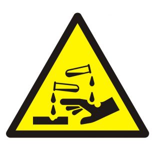 Ostrzeżenie przed substancjami żrącymi - znak bhp ostrzegający - GDW023