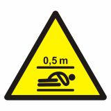 Oznakowanie wind -wymiary przestrzeni bezpieczeństwa w podszybiu - pozycja leżąca - znak bhp ostrzegający, informujący - GE025 - Oznakowanie windy – jakie znaki mogą być przydatne?