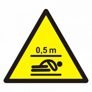 Oznakowanie wind -wymiary przestrzeni bezpieczeństwa w podszybiu - pozycja leżąca - znak bhp ostrzegający, informujący - GE025