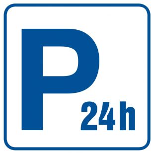 Parking płatny - czynny całą dobę - znak informacyjny - RA075