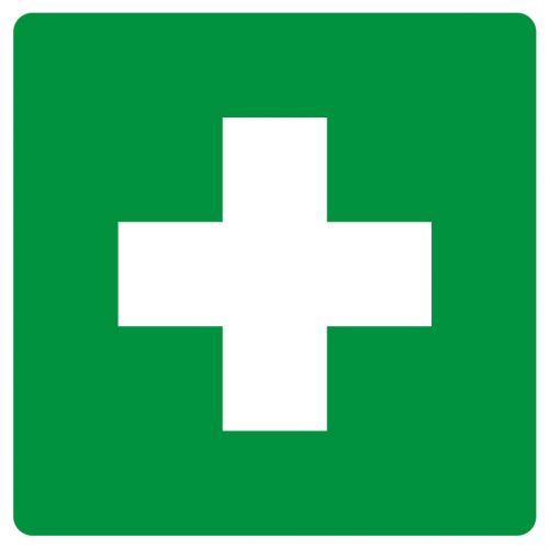 Pierwsza pomoc - znak bhp informujący - GG001 - Organizacja stanowisk pracy a bezpieczeństwo pracowników