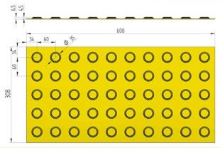 Płyta ostrzegawcza BRAJL ciąg, oznakowanie dla niewidomych gumowa żółta - kropki, okrągłe wypustki