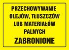 Przechowywanie olejów, tłuszczów lub materiałów palnych zabronione - znak, tablica budowlana - OA053
