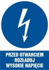 Przed otwarciem rozładuj wysokie napięcie - znak elektryczny