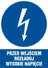 Przed wejściem rozładuj wysokie napięcie - znak elektryczny