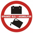 Sprawdź olej i akumulator - znak, naklejka samochodowa - SC005