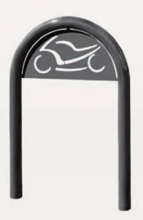 Stojak rowerowy zewnętrzny miejski Trombone - oznakowanie motocyklem