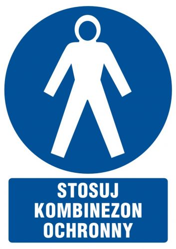 Stosuj kombinezon ochronny - znak bhp nakazujący, informujący - GL021 - Zagrożenia biologiczne w miejscu pracy Stosuj kombinezon ochronny - znak bhp nakazujący, informujący - GL021 - Zagrożenia biologiczne w miejscu pracy