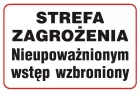 Strefa zagrożenia. Nieupoważnionym wstęp wzbroniony - znak ostrzegający, zakazujący, informujący - NC015