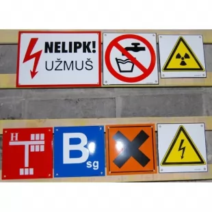 Tabliczka emaliowana wg projektu, na zamówienie - ostrzegawcza, informacyjna - przemysł, zakłady pracy, magazyny, obiekty
