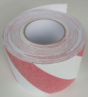 Taśma antypoślizgowa samoprzylepna na podłogę 2,5/5/10 cm x 18m - biało-czerwona