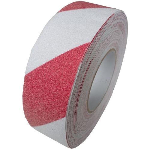 Taśma antypoślizgowa samoprzylepna na podłogę 2,5/5/10 cm x 18m - biało-czerwona - Trasy ruchu, przeszkody i niebezpieczne miejsca – znaki