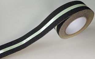 Taśma antypoślizgowa samoprzylepna na podłogę 2,5/5/10 cm x 18m - czarna z paskiem fluorescencyjnym