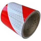 Taśma odblaskowa mikropryzmatyczna, samoprzylepna, biało-czerwona ukośne pasy - Samoprzylepne taśmy podłogowe