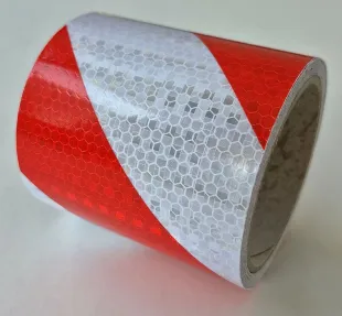 Taśma odblaskowa samoprzylepna mikropryzmatyczna, biało-czerwona ukośne pasy